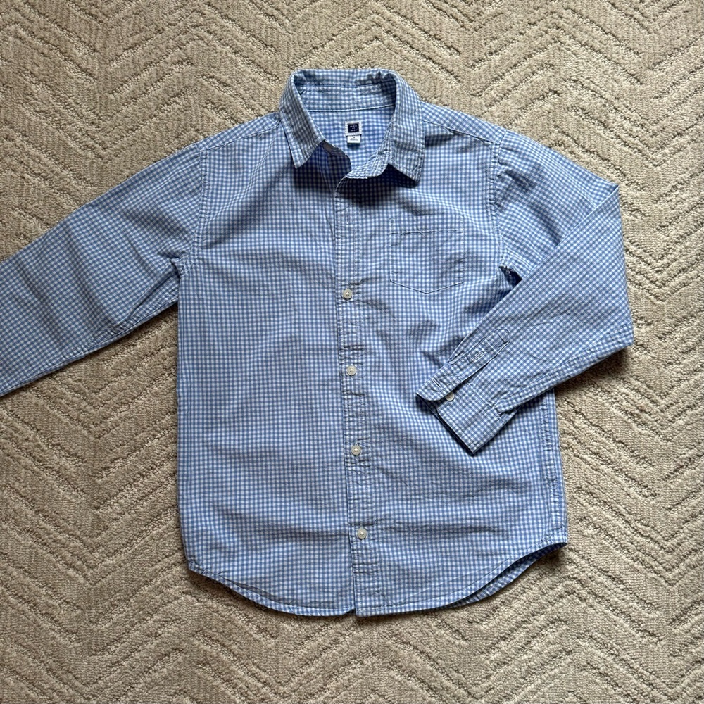 Janie and Jack Kids Blue Checkered Button Down - size 8